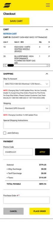 Mobile · Checkout (Cart)