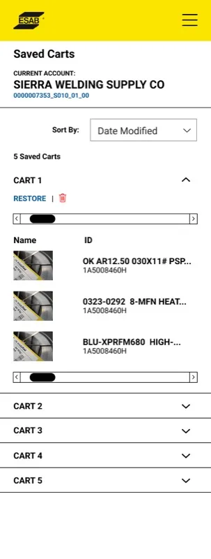 Mobile · Saved Carts